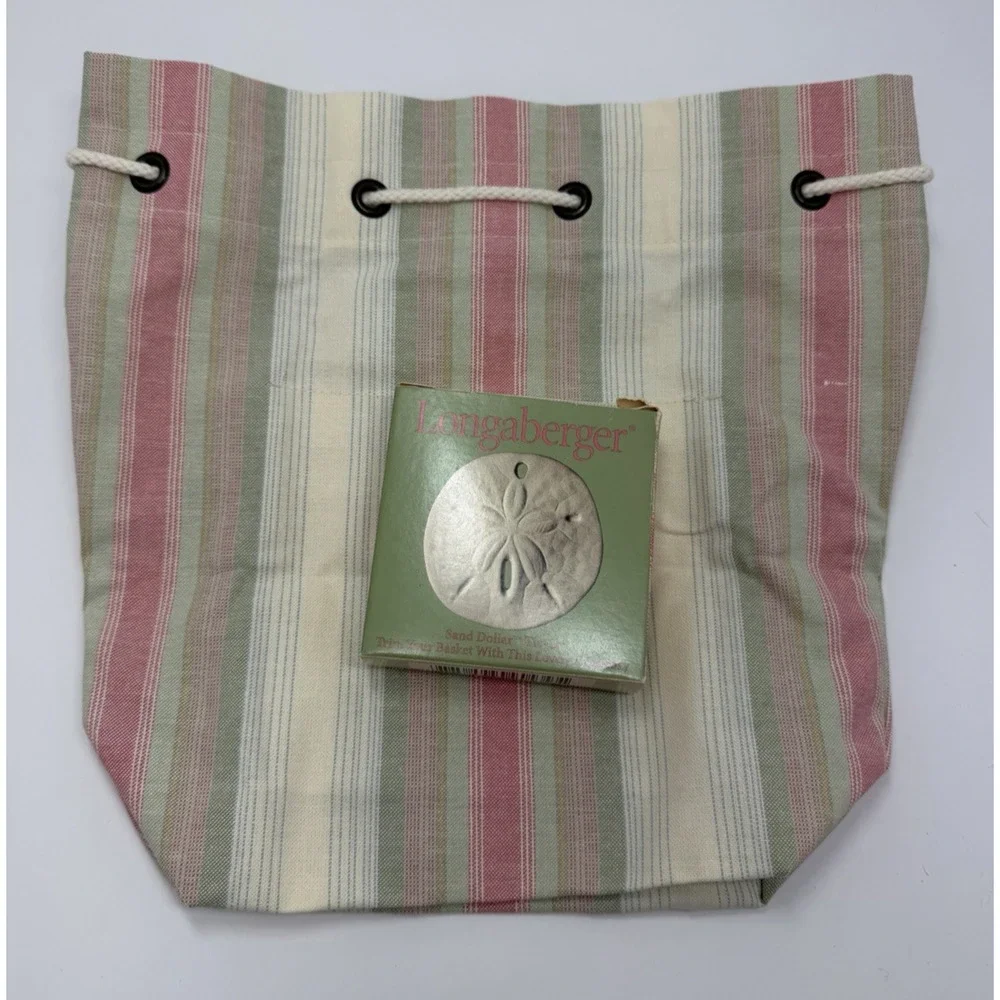 Longaberger Small Tote Liner Cabana Strip with Sand Dollar Tie-On